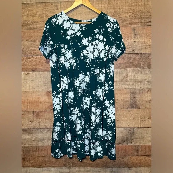J.Jill Wherever Collection Emerald Floral Shift Dress Women's size Medium Casual - Picture 2 of 8
